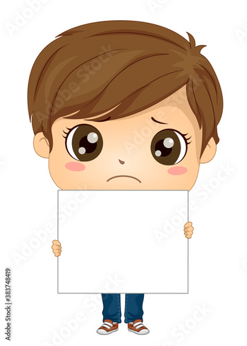 Kid Boy Sad Hold Blank Boar...
