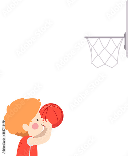 Kid Boy Shoot Ball Basket Ball Hoop Illustration