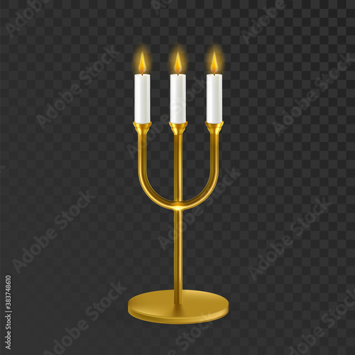 Candlestick With Burning Flame Candles Vector Illustration