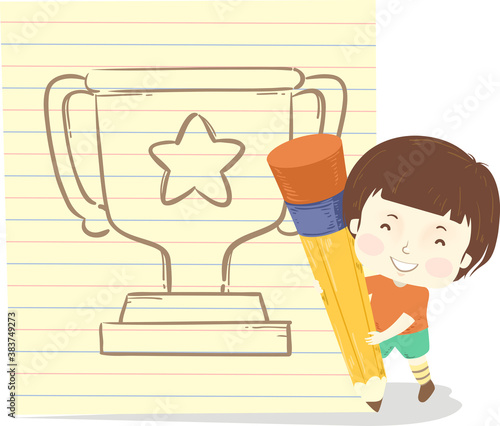 Kid Boy Big Pencil Paper Dr...