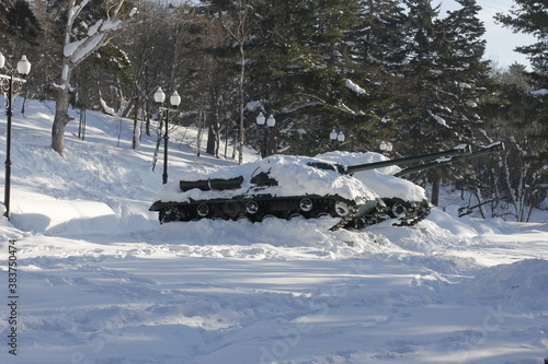 tank in the snow