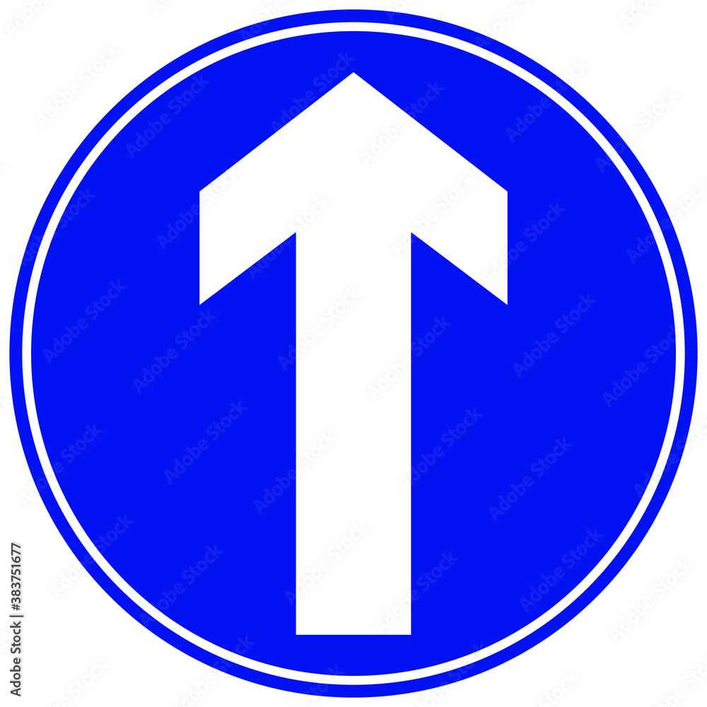 Arrow sign one way on blue circle background Arrow sign one way on blue circle background