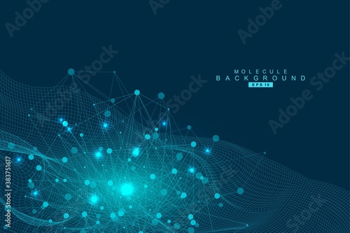 Geometric abstract background with connected line and dots. Structure molecule and communication. Big Data Visualization. Medical, technology, science background. Vector illustration.