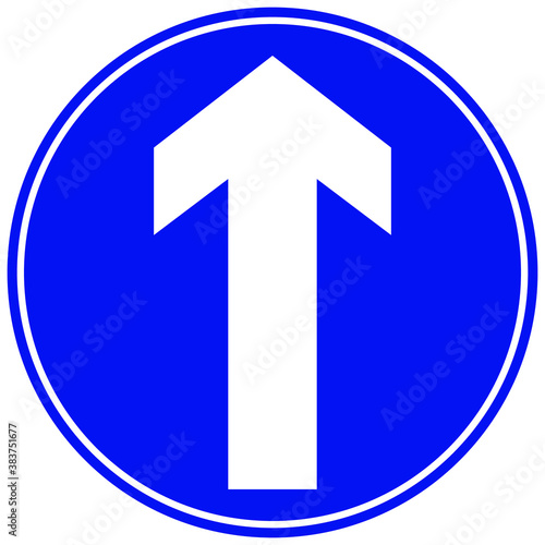 Arrow sign one way on blue circle background