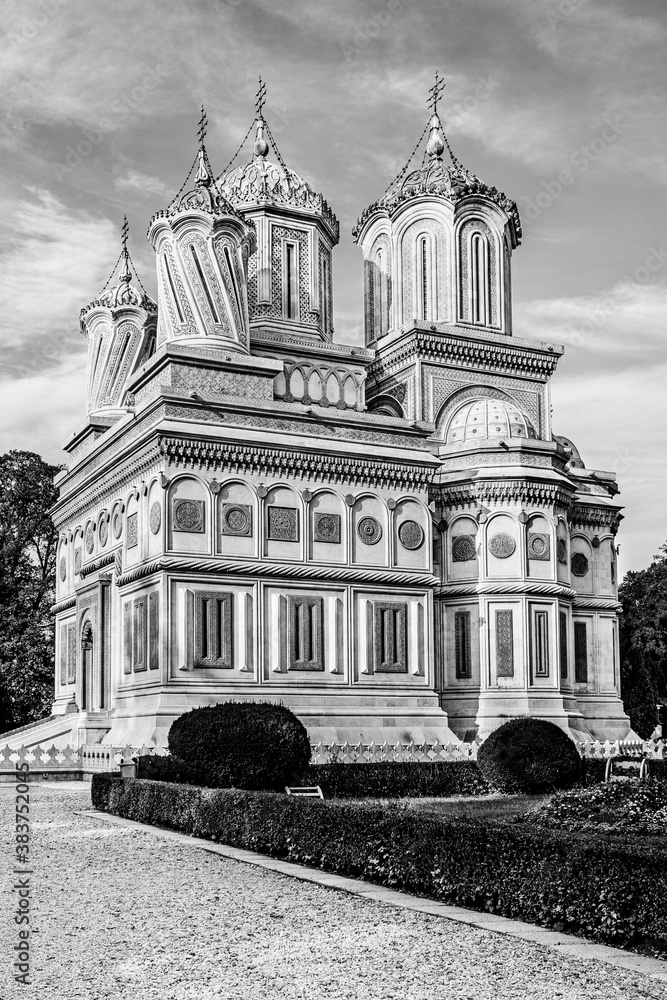 Cathedral of Curtea de Arges, a romanian Orthodox cathedral on the grounds of Curtea de Arges Monastery, dedicated to Dormition of the Mother of God in Curtea de Arges, Wallachia, Romania Cathedral of Curtea de Arges, a romanian Orthodox cathedral on the grounds of Curtea de Arges Monastery, dedicated to Dormition of the Mother of God in Curtea de Arges, Wallachia, Romania