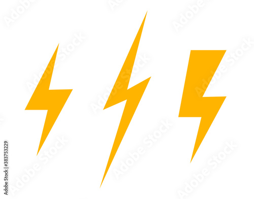 Lightning thunder flash icon vector  electricity power danger sign  thunderbolt or thunderstorm pictogram yellow color  electric battery charging symbol isolated