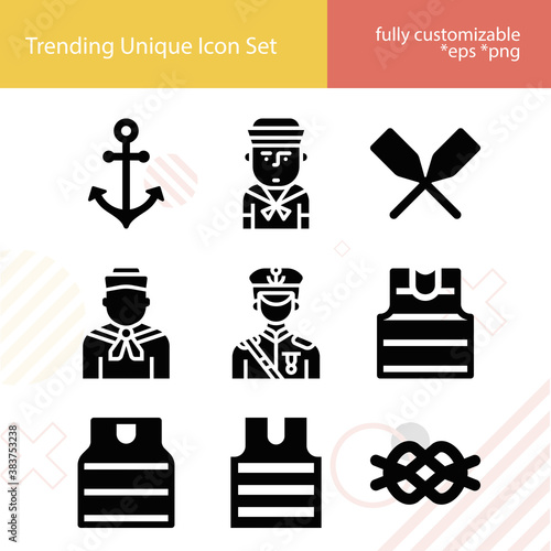 Simple set of navy man related filled icons.