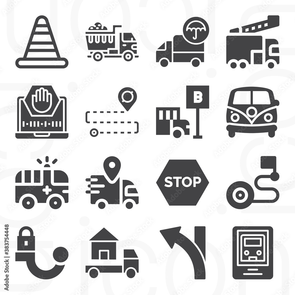 16 pack of highway  filled web icons set