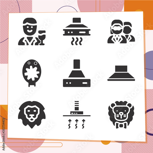 Simple set of 9 icons related to wolf