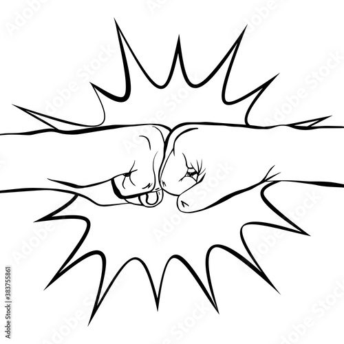 Two clenched fists bumping together in boom