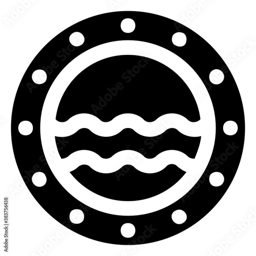 
A ship window to see sea view, porthole icon 
