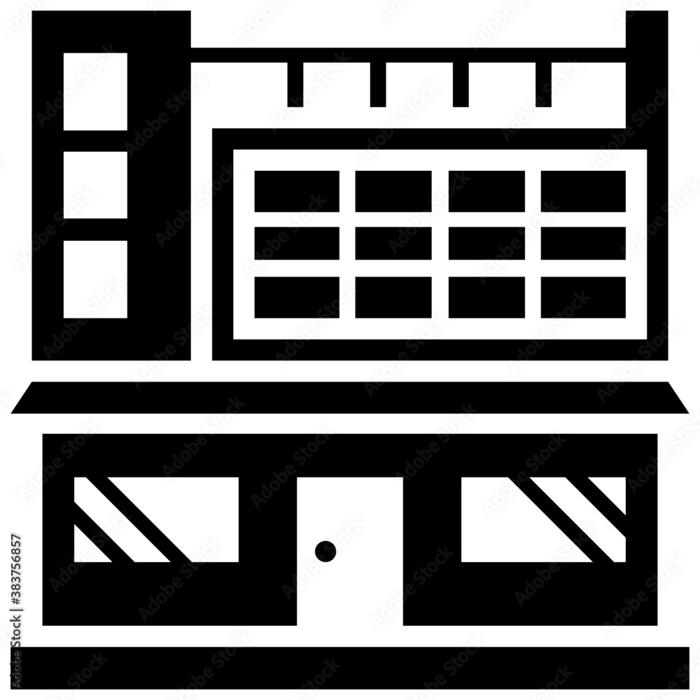 Obraz premium Building architecture with a board, mall icon vector 