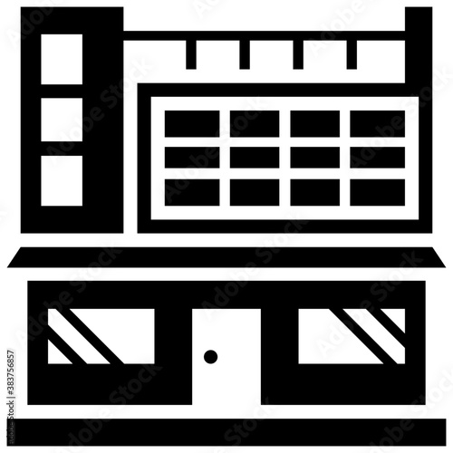 
Building architecture with a board, mall icon vector 
