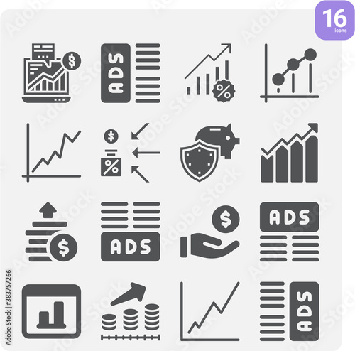 Simple set of gross profit related filled icons.