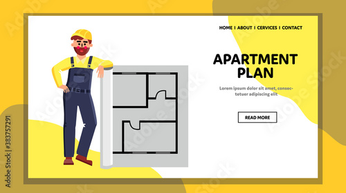 Apartment Plan Holding Building Worker Man Vector