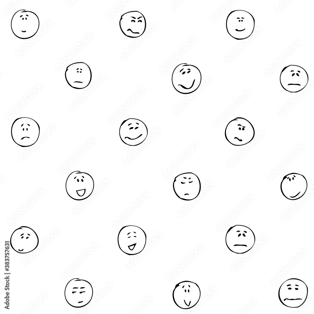 Seamless pattern doodle faces different emotions. Vector illustration. Seamless pattern doodle faces different emotions. Vector illustration.