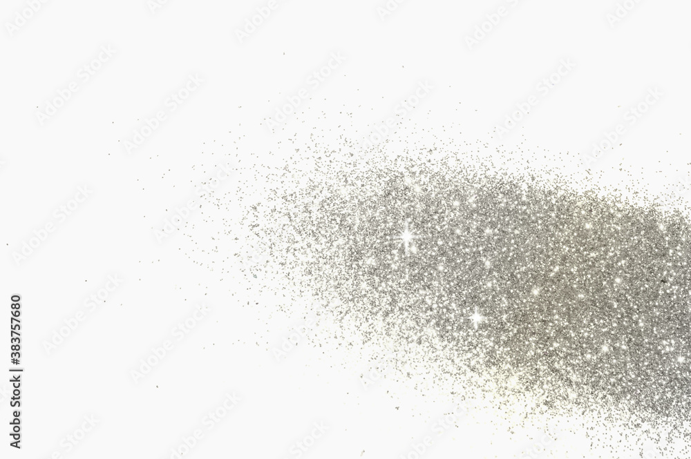 Silver glitter sparkle on light gray background 