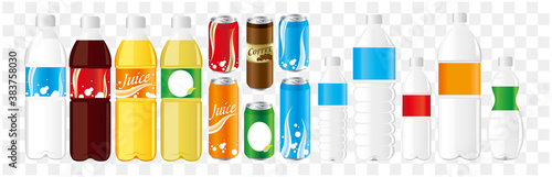 drinks juice cans pet bottle Set Vector 
