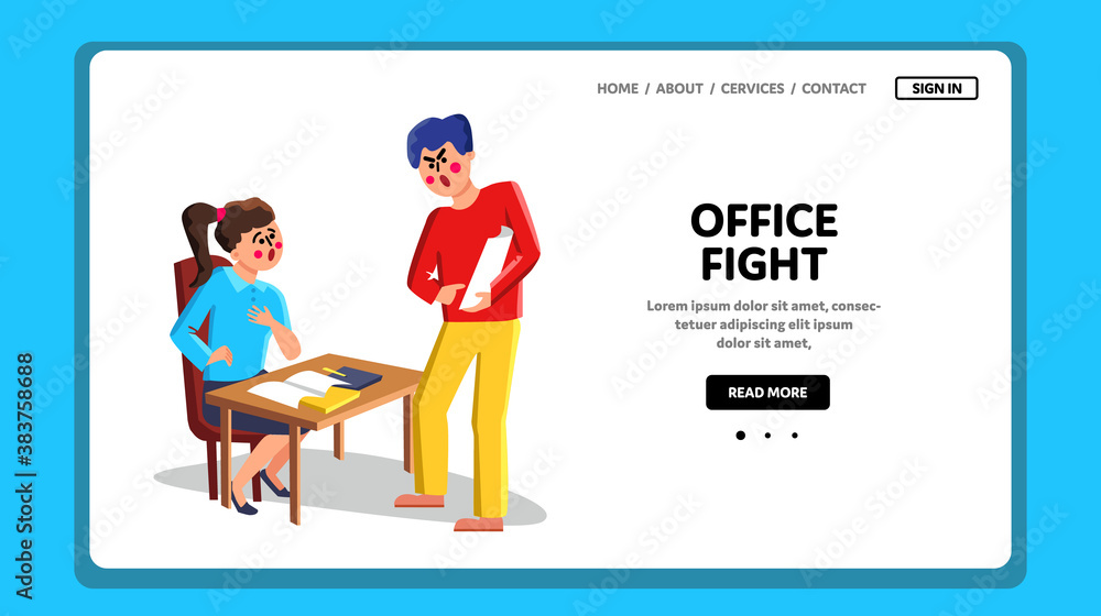 Office Fight Colleagues People Quarrel Vector Illustration