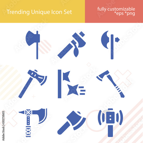 Simple set of axe throwing related filled icons.