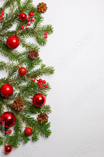 christmas tree with red balls background