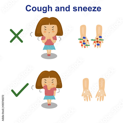 picture show how girl coughing and sneezing for safe from coronavirus .vector illustration 