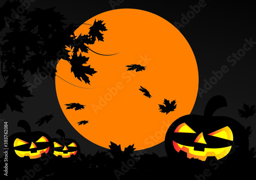 halloween background with pumpkin and bats