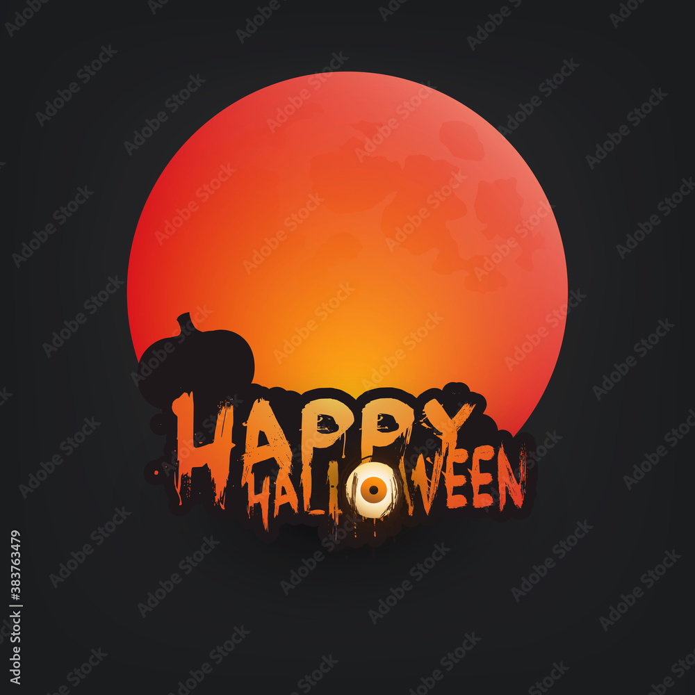 Happy Halloween Card Template with Pumpkin and Full Moon in the Darkness
