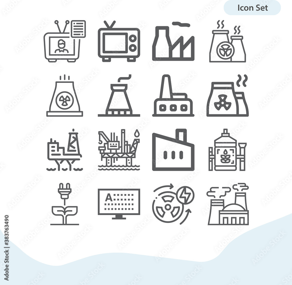 Fototapeta premium Simple set of power station related lineal icons.