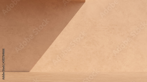 Fototapeta Naklejka Na Ścianę i Meble -  Empty room with shadow beige color background, wall and floor 3d rendering