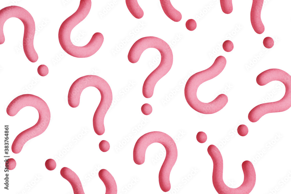 Pink question mark on white background Pink question mark on white background