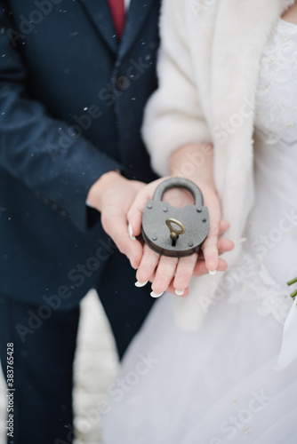 the groom and the bride hold the castle, wedding castle