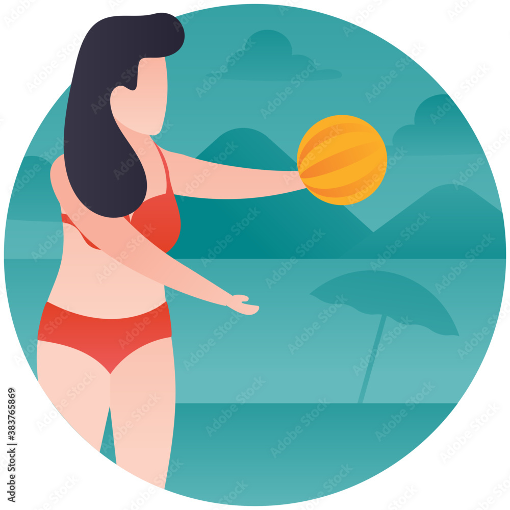 
Beach girl is enjoying at the beach with beach ball 
