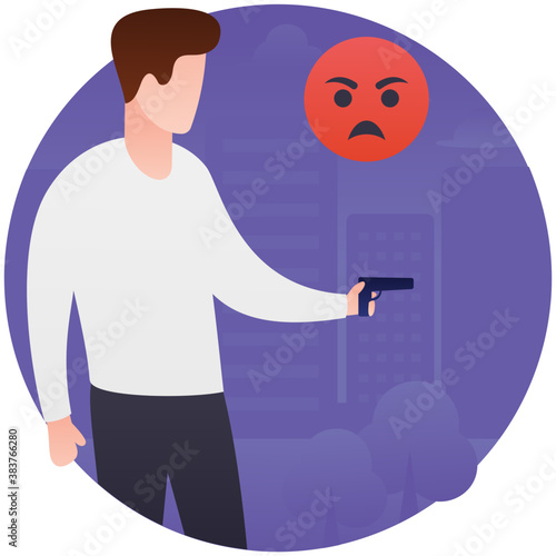 
Gunman with gun and angry emoticon showing gun violence
