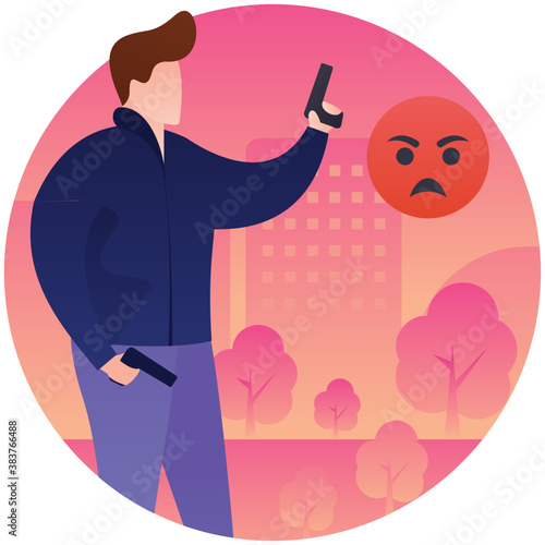 
Gunman with gun and angry emoticon showing gun violence
