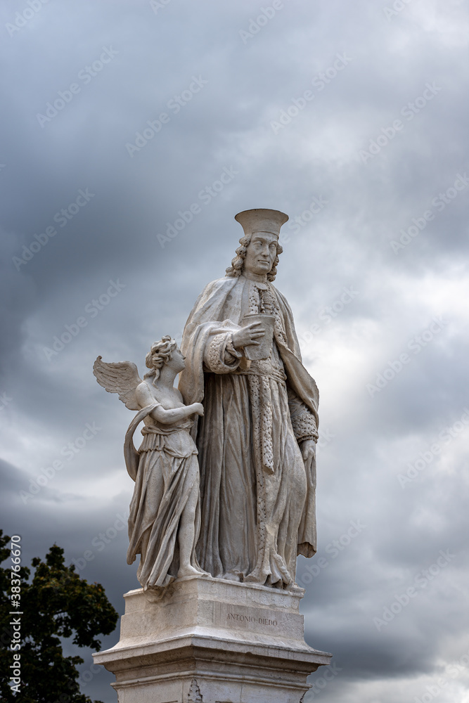 Marble statue of Antonio Diedo, Italian architect (1772-1847), Prato della Valle, famous town square in Padua downtown, Veneto, Italy, Europe.