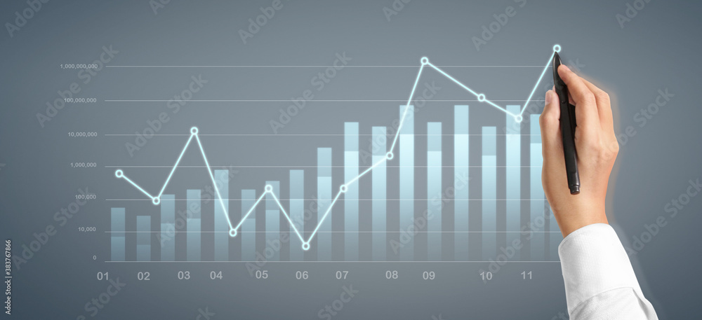 Hand draw chart, growth graph progress of business analyzing financial and investment data Hand draw chart, growth graph progress of business analyzing financial and investment data