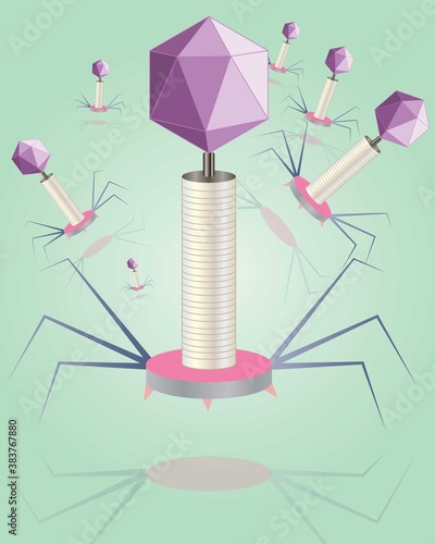 Poster of Bacteriophage in blue background vector illustration. 3d structure of phage.