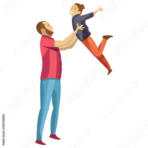 
Dad is holding his son, child rearing 

