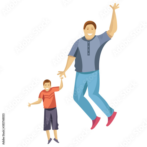 
Dad is holding his son, child rearing 
