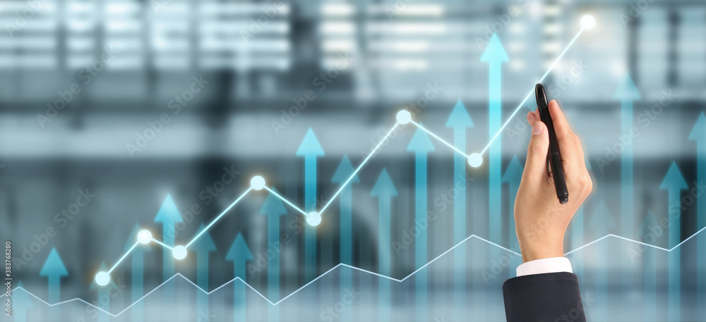 Hand draw chart, growth graph progress of business analyzing financial and investment data Hand draw chart, growth graph progress of business analyzing financial and investment data