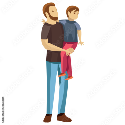 
Dad is holding his son, child rearing 
