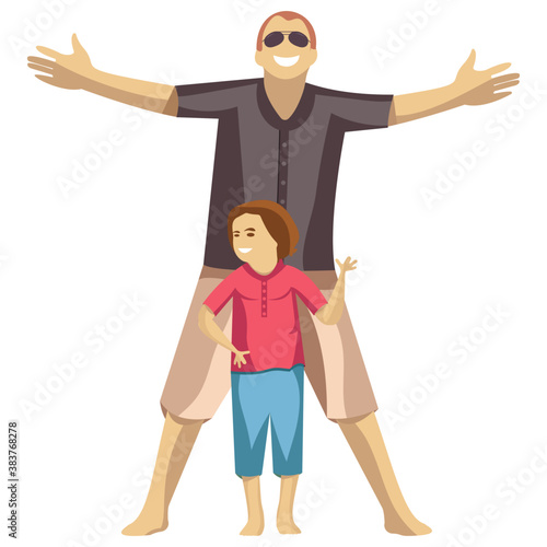 
Dad is holding his son, child rearing 
