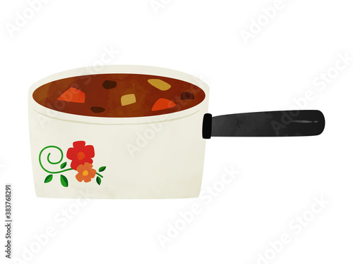 レトロなホーロー鍋に入ったカレー　ベクター　イラスト