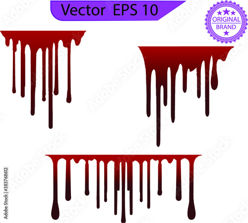 Paint dripping dripping liquid paint flows current paint stains current drops dripping blood. Blood set, liquid  flows current paint stains,  transparent background.