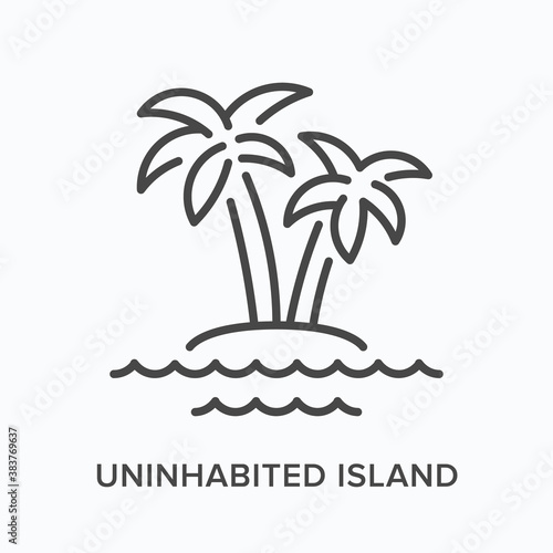 Uninhabited island flat line icon. Vector outline illustration of palm tree. Resort thin linear logo