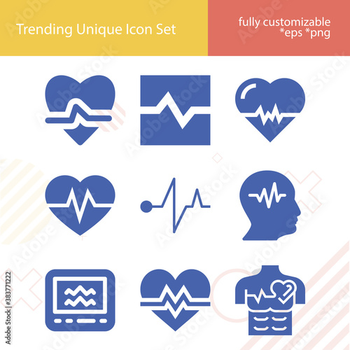 Simple set of cardiogram related filled icons.