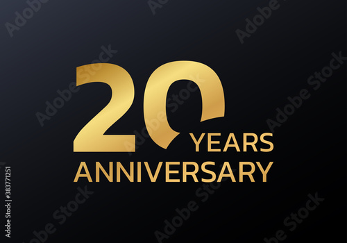 20th anniversary logo. 20 years celebrating icon or golden badge. Vector illustration.