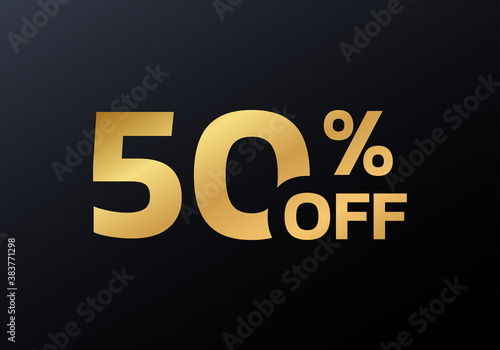 50 percent price off icon, label or tag. Sale banner. Golden discount badge or sticker design. Vector illustration.