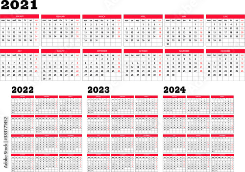 Calendario 2021 2022 2023 2024 